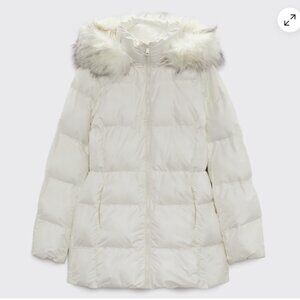 ZARA ecru removable hood water and wind protection puffer winter coat NWOT